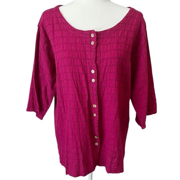 Eucalyptus Magenta Pink Size XL Cotton Boho Hippie Button Down Boxy Top - Picture 1 of 8